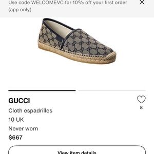 Gucci GG Canvas Espadrilles – Men’s US 8–8.5 | Box & Dust Bags